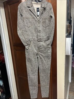 AFRM Brown Leopard-Print Long-Sleeve Jumpsuit- stretch NEW with tags size.XS